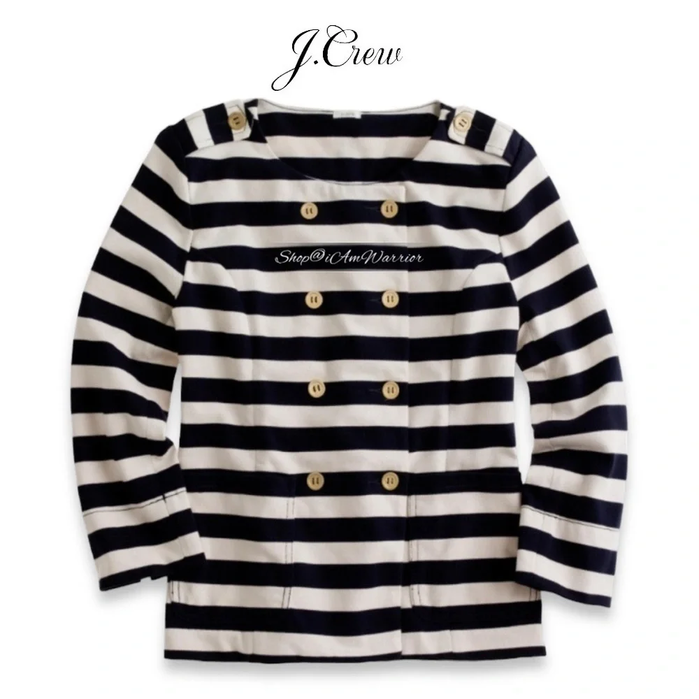 J.Crew navy/cream striped sailor double breasted knit jacket *shop@iamwarrior